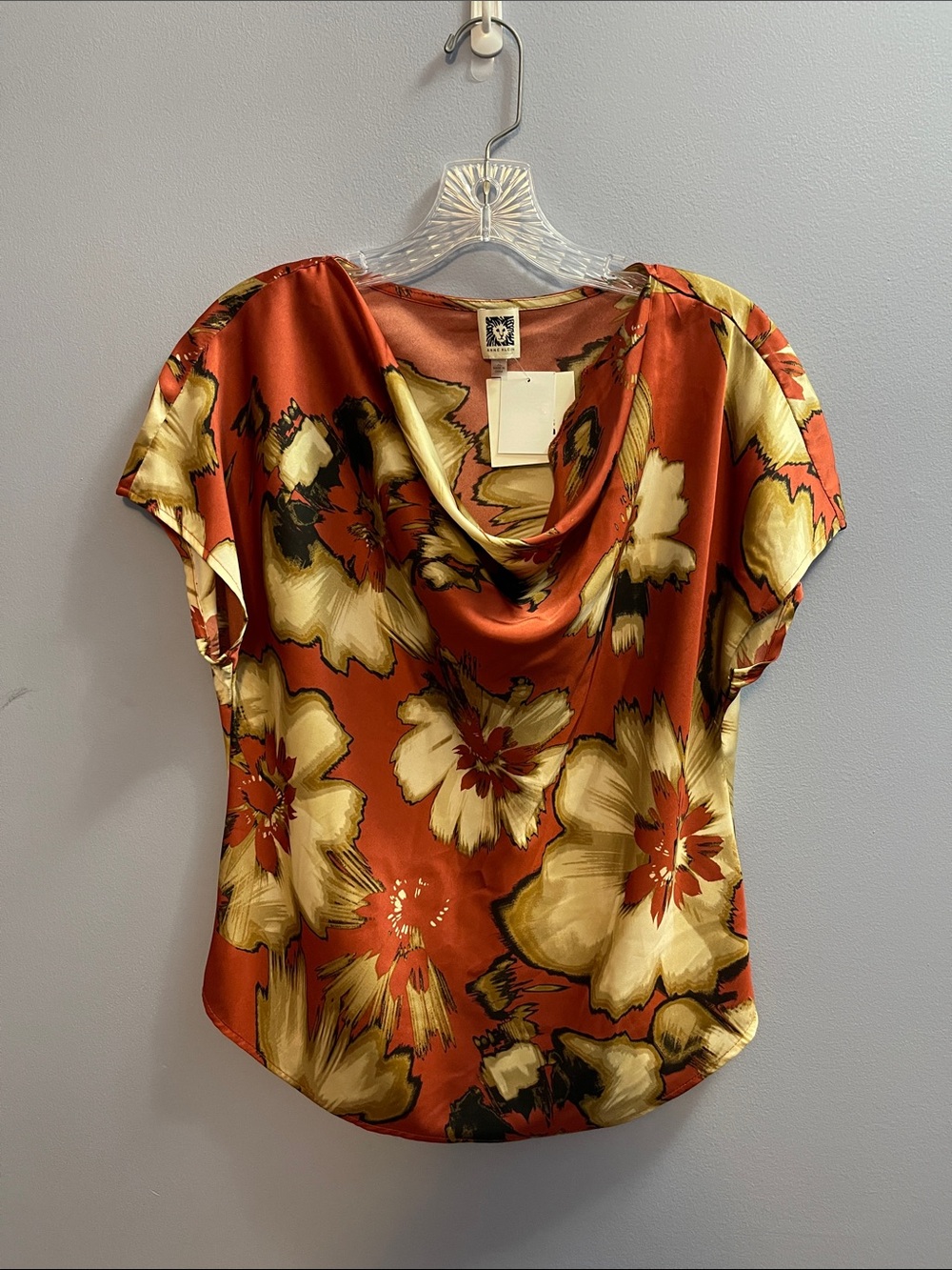 Anne Klein Rust Floral Cowl Neck Blouse